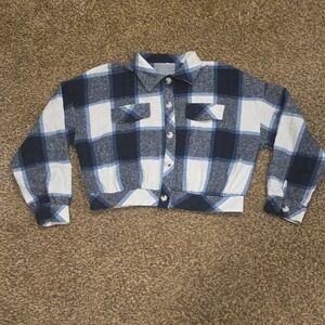 Blue and White Plaid Cropped Jacket